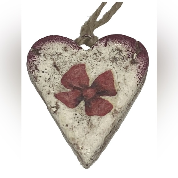 Handcrafted Retro Heart Christmas Salt Dough Ornament Red Bow Design Ukraine - Picture 2 of 16